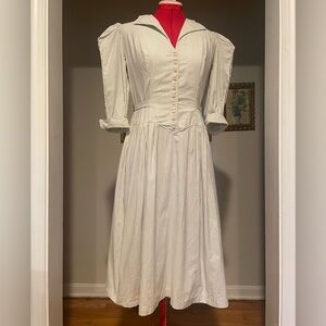 Vintage 80s Does 50s Scruples Striped Housedress Midi Length With Puff Sleeves